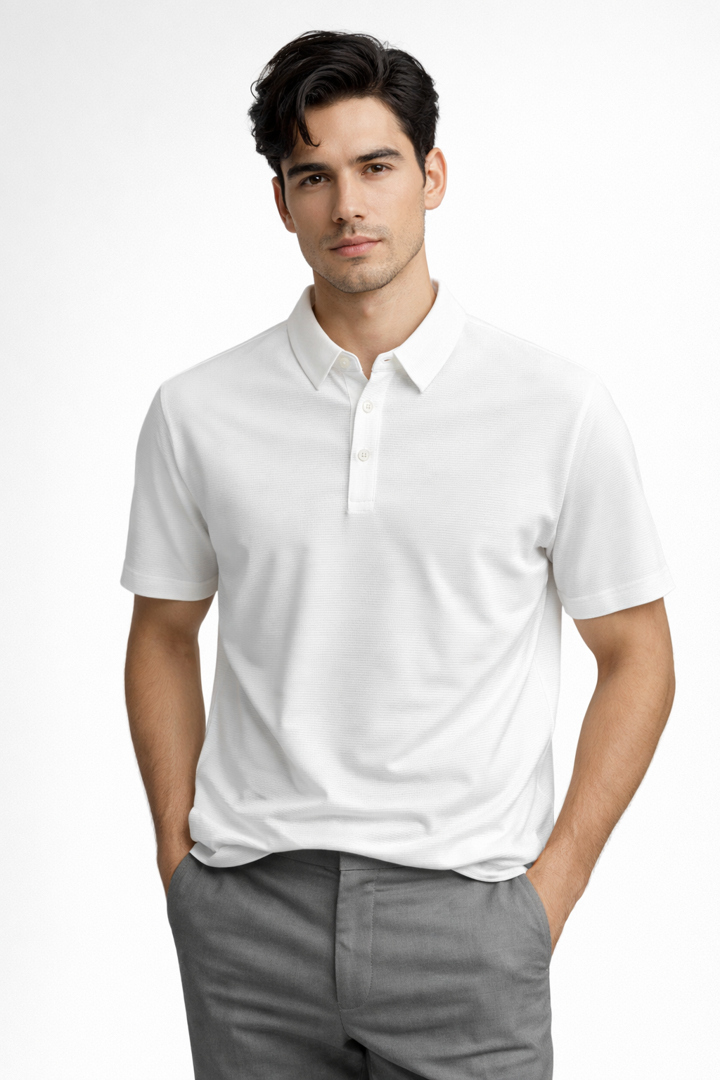 Playera Polo para Hombre Jacquard Super Stretch A61417 Blanco