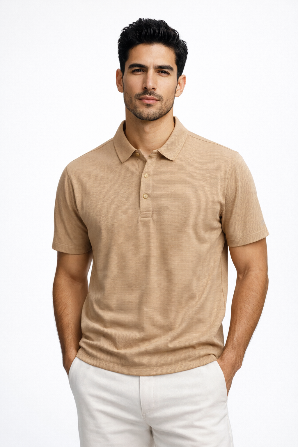 Playera Polo para Hombre Jacquard Super Stretch A61417 Beige