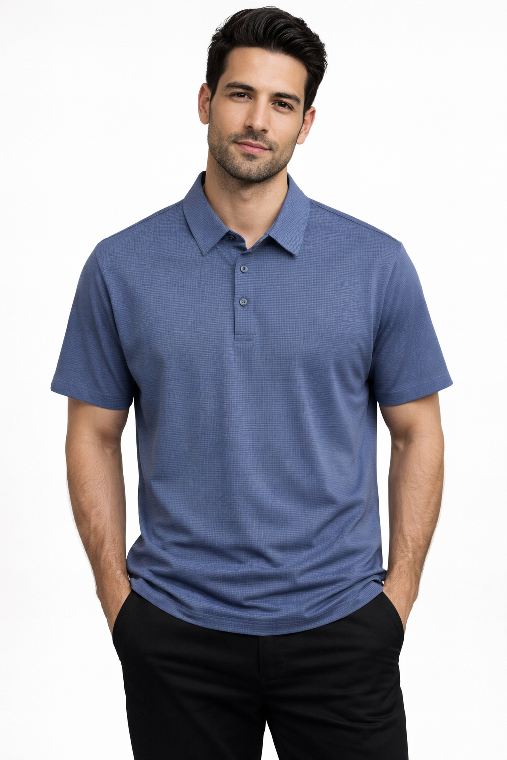 Playera Polo para Hombre Jacquard Super Stretch A61417 Azul