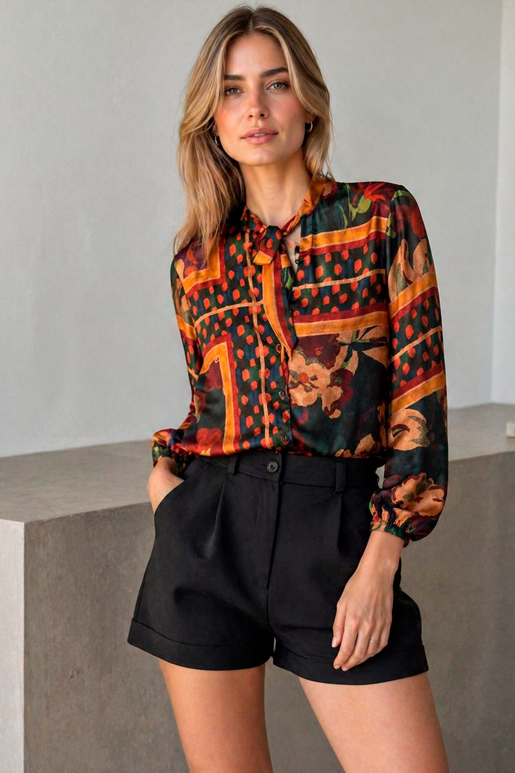 Blusas Para Mujer Camisera Con Liston En El Cuello N53112 Unico