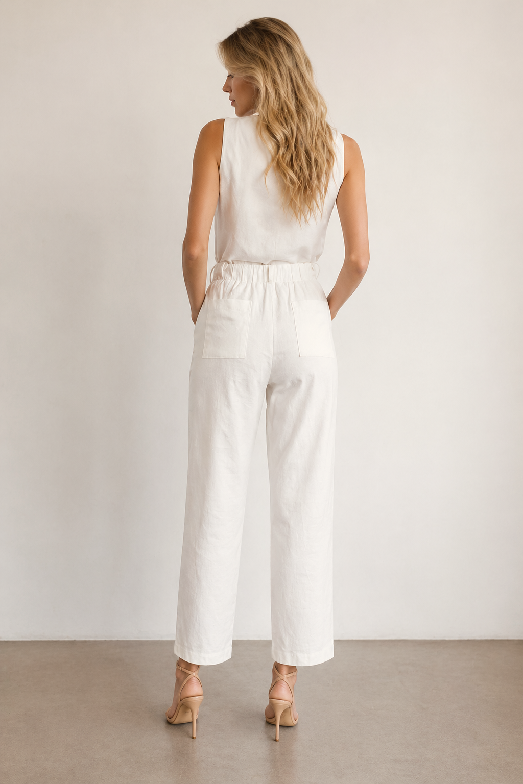 Pantalones Para Mujer Tipo Lino Corte Recto W61118 Hueso