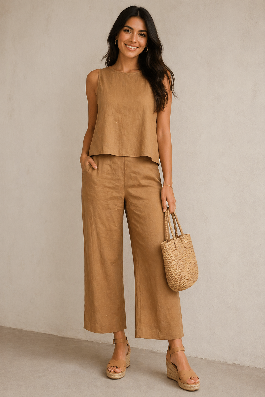 Blusas Para Mujer Sin Mangas Escote Barco N61149 Camel