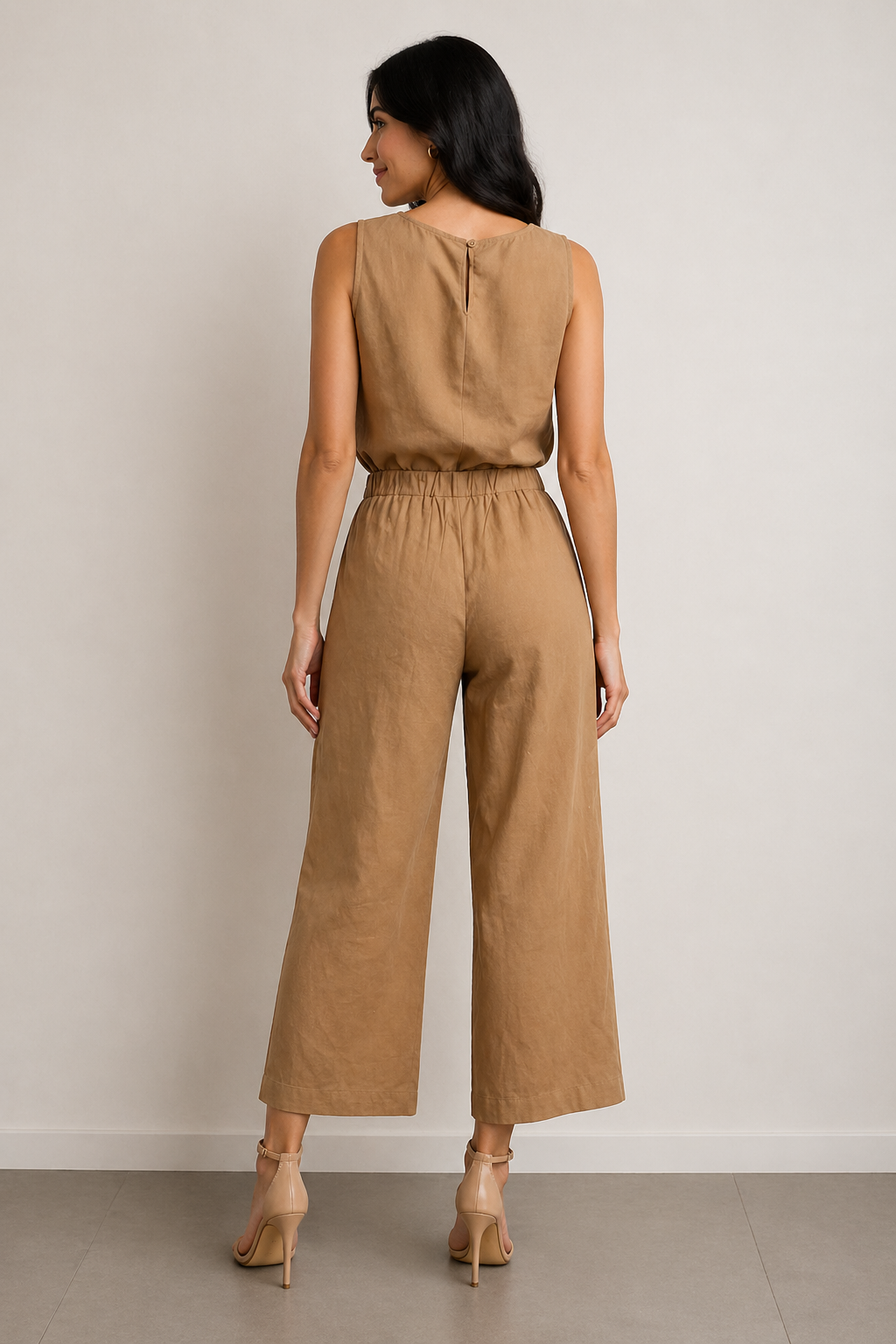 Pantalones Para Mujer Liso Amplio Tipo Lino W61117 Camel