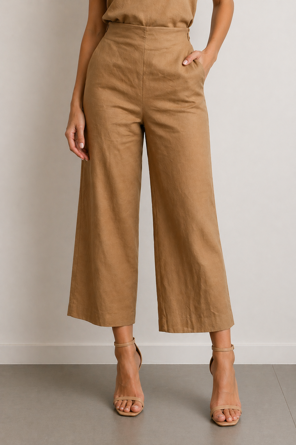 Pantalones Para Mujer Liso Amplio Tipo Lino W61117 Camel
