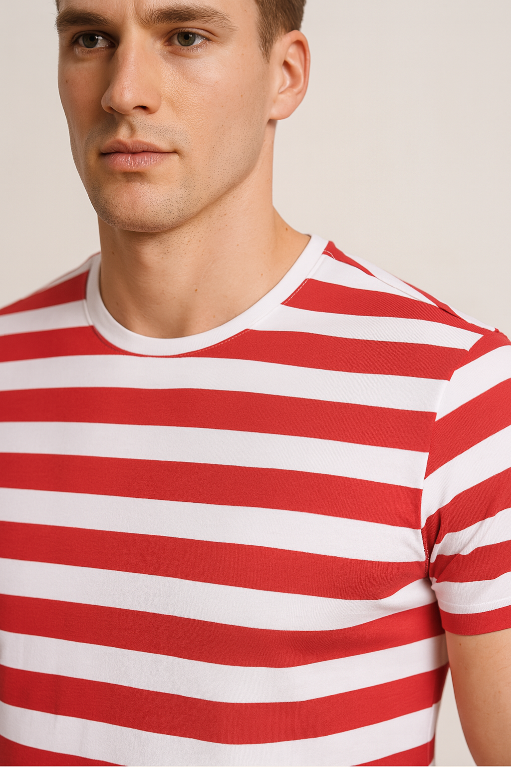 Playeras Para Hombre De Manga Corta Con Estampado De Rayas A41112 Rojo