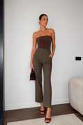 Pantalones Para Mujer Recto Pata De Gallo Con Pespunte W53111 Moka