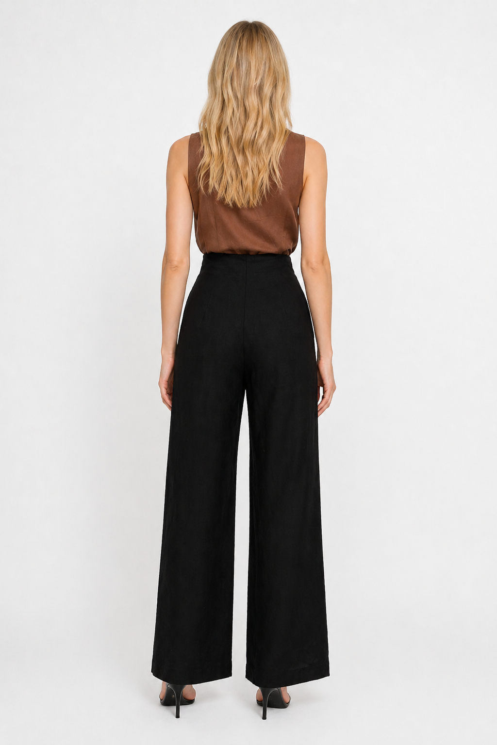 Pantalones Para Mujer Amplio Con Pespunte Con Botones Al Frente W61115 Negro