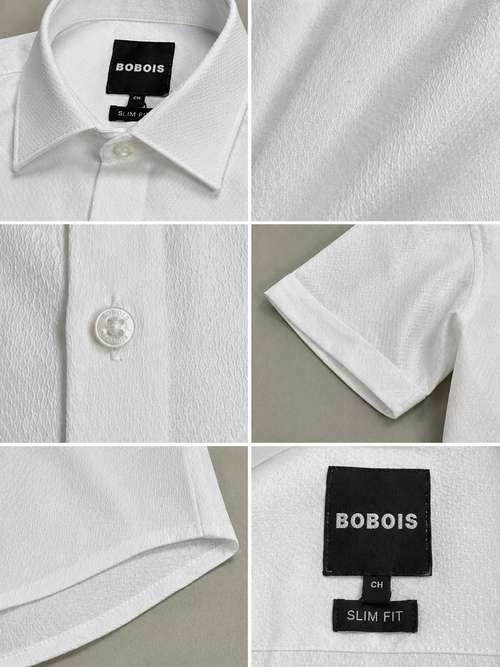 Camisas Para Hombre Manga Corta Jacquard B61351 Blanco