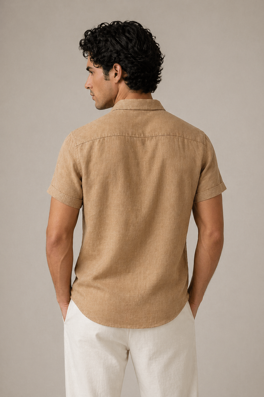 Camisas Para Hombre Tipo Lino Cuello Mao B61552 Camel