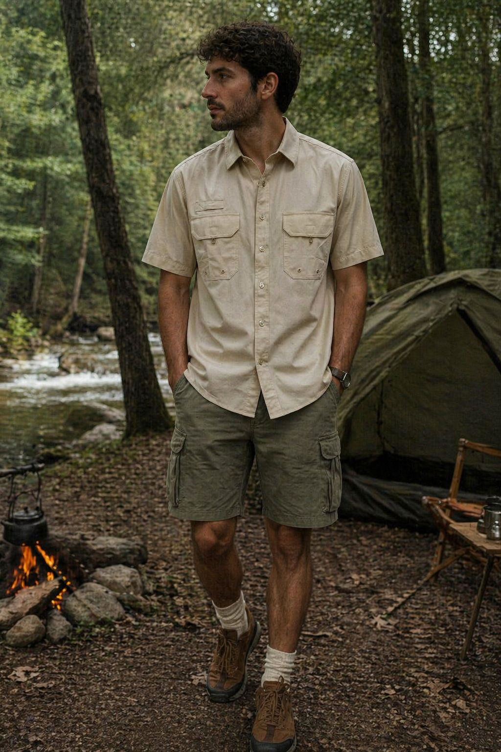 Camisa para Hombre Manga Corta Sport Outdoor Tipo Pescador BMCHI Beige
