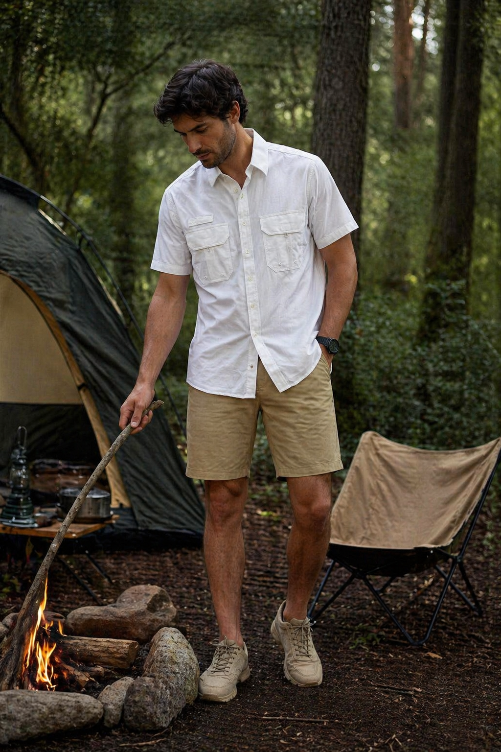 Camisa para Hombre Manga Corta Sport Outdoor Tipo Pescador BMCHI Blanco