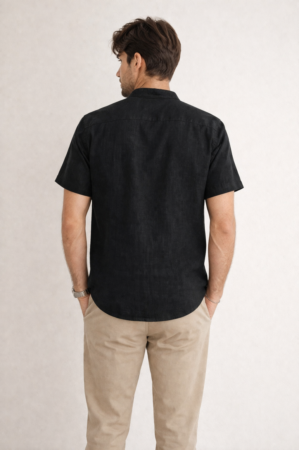 Camisas Para Hombre Tipo Lino Cuello Mao B61552 Negro