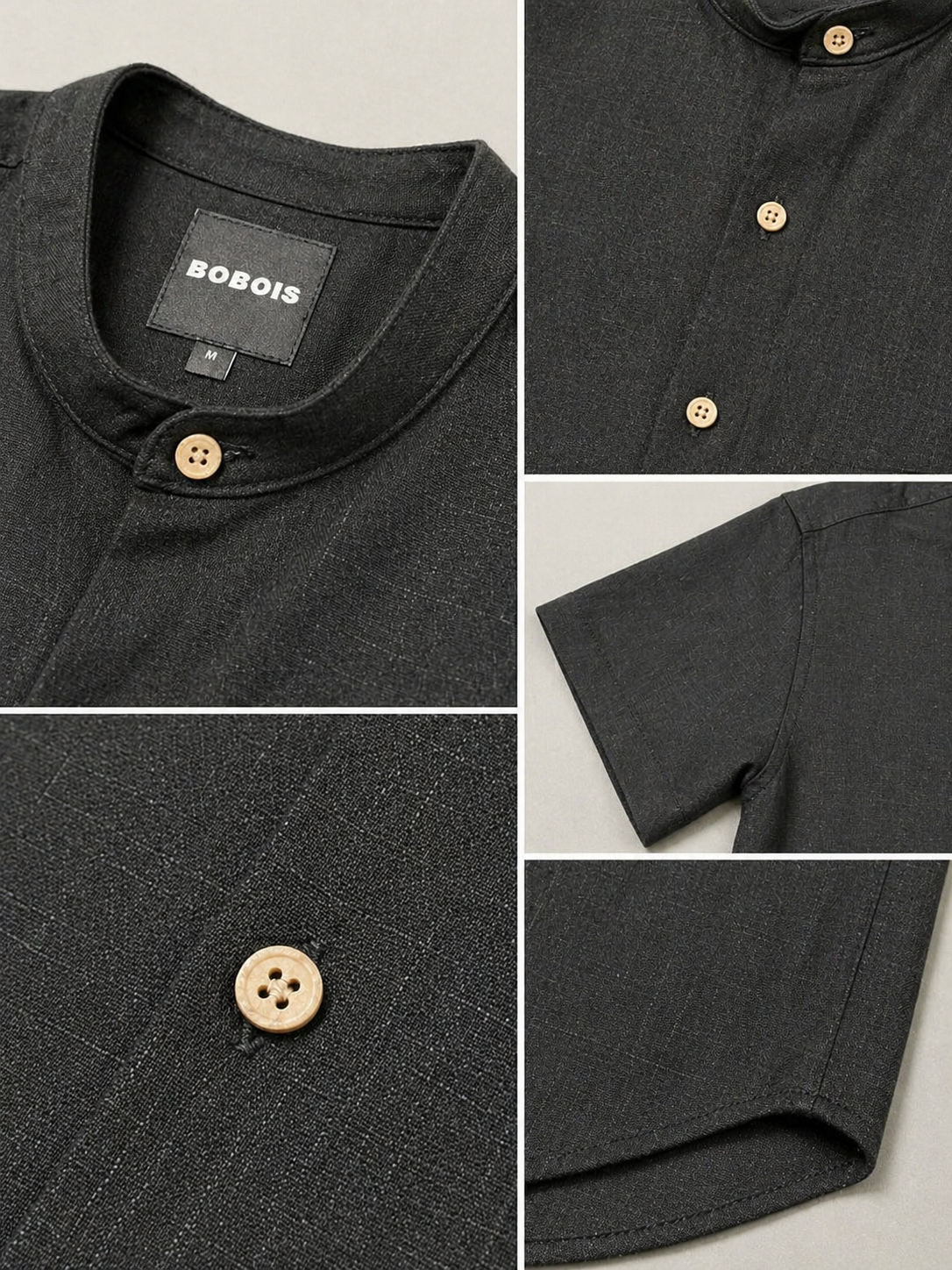 Camisas Para Hombre Tipo Lino Cuello Mao B61552 Negro