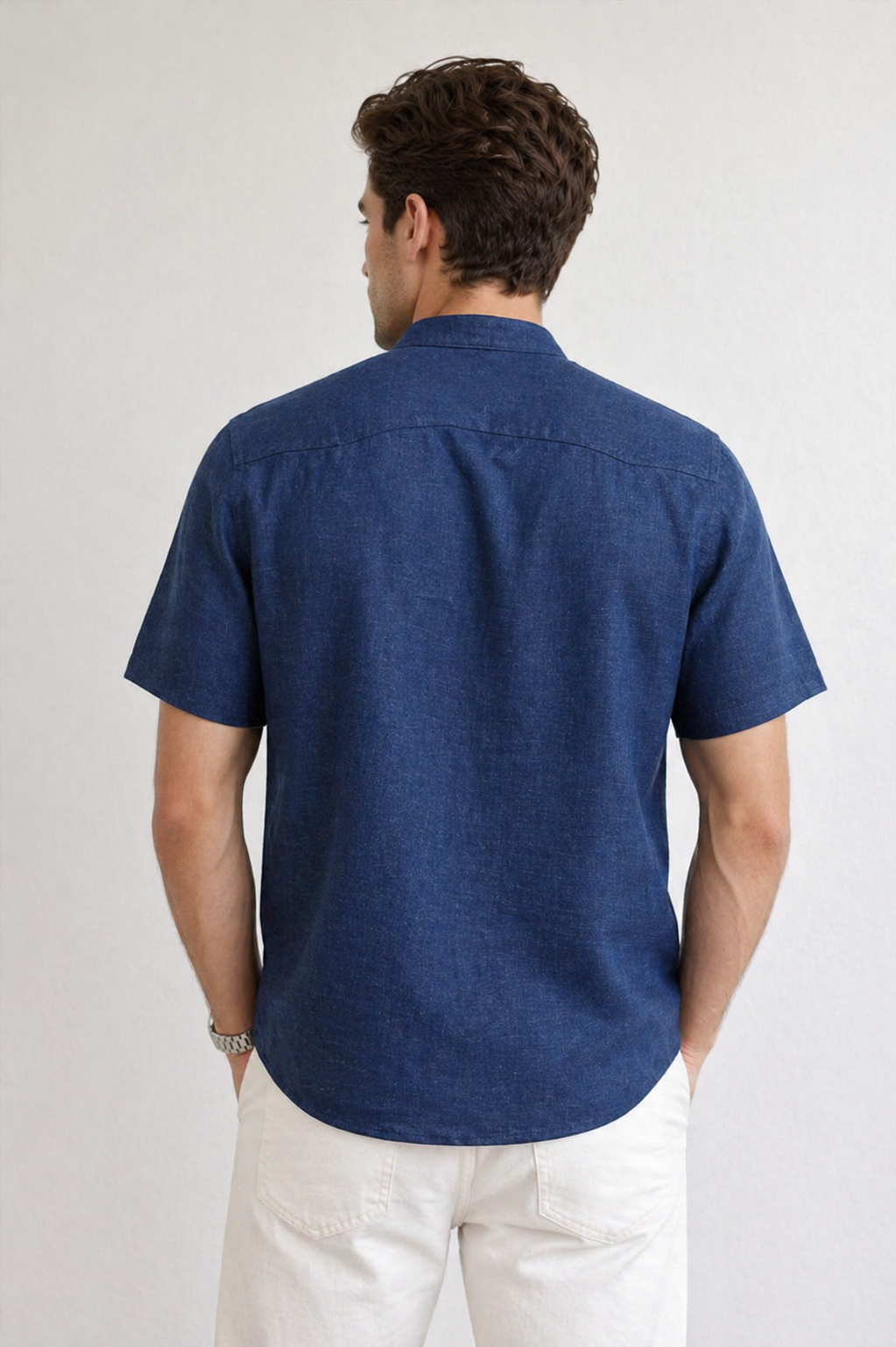 Camisas Para Hombre Tipo Lino Cuello Mao B61552 Indigo
