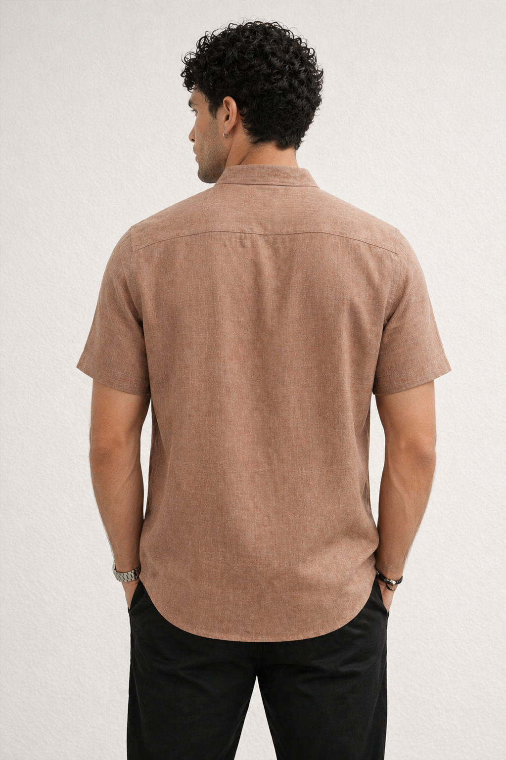 Camisas Para Hombre Tipo Lino Cuello Mao B61552 Cocoa