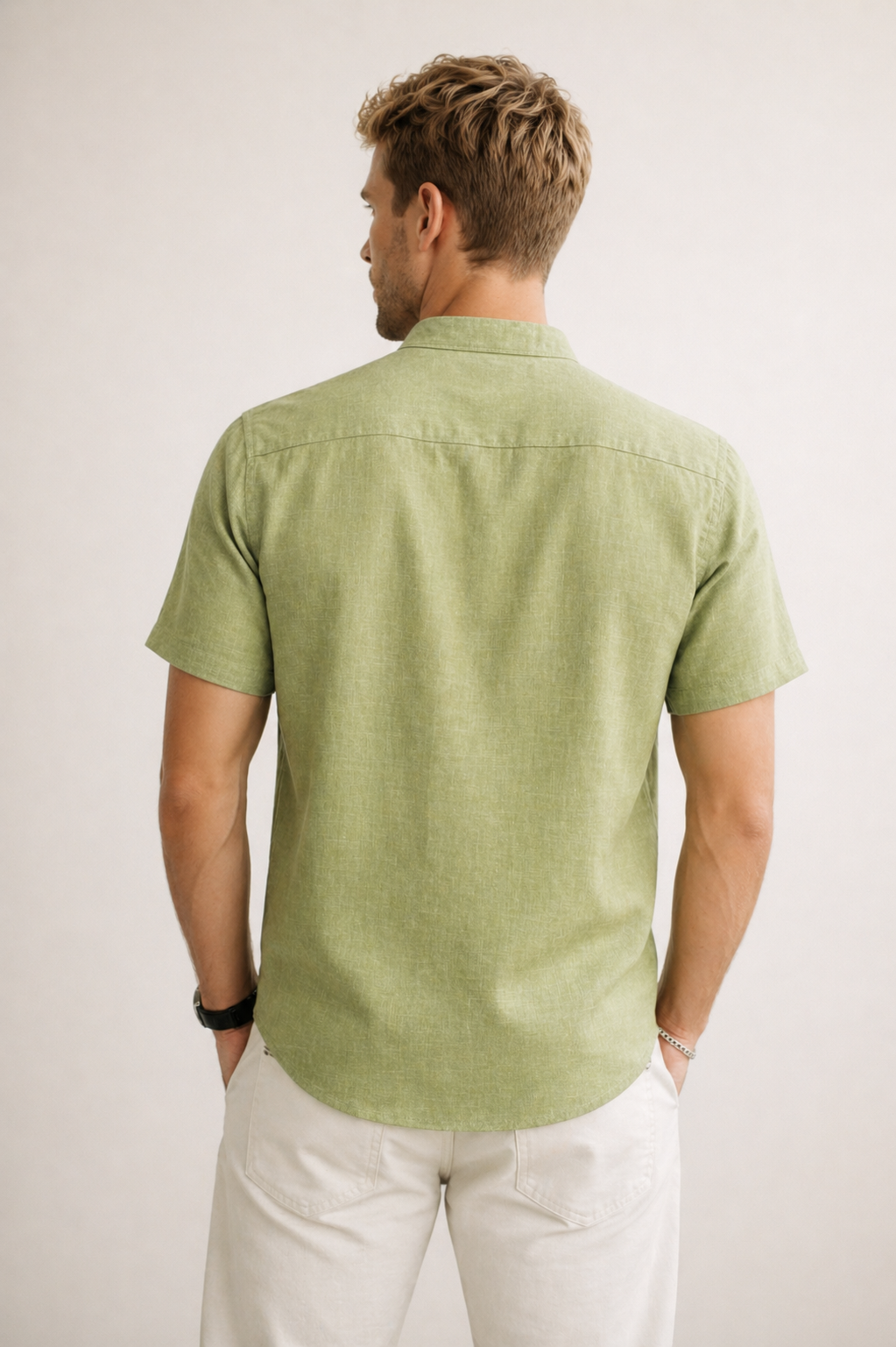 Camisas Para Hombre Tipo Lino Cuello Mao B61552 Olivo