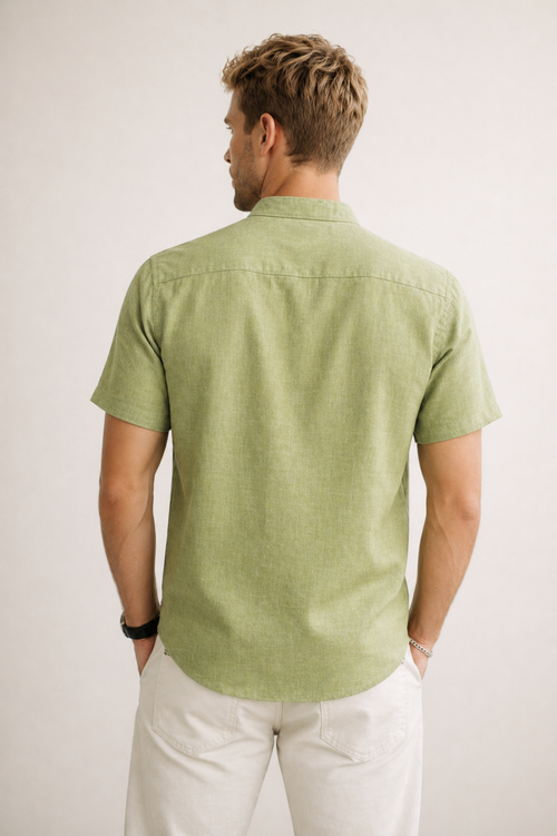 Camisas Para Hombre Tipo Lino Cuello Mao B61552 Olivo
