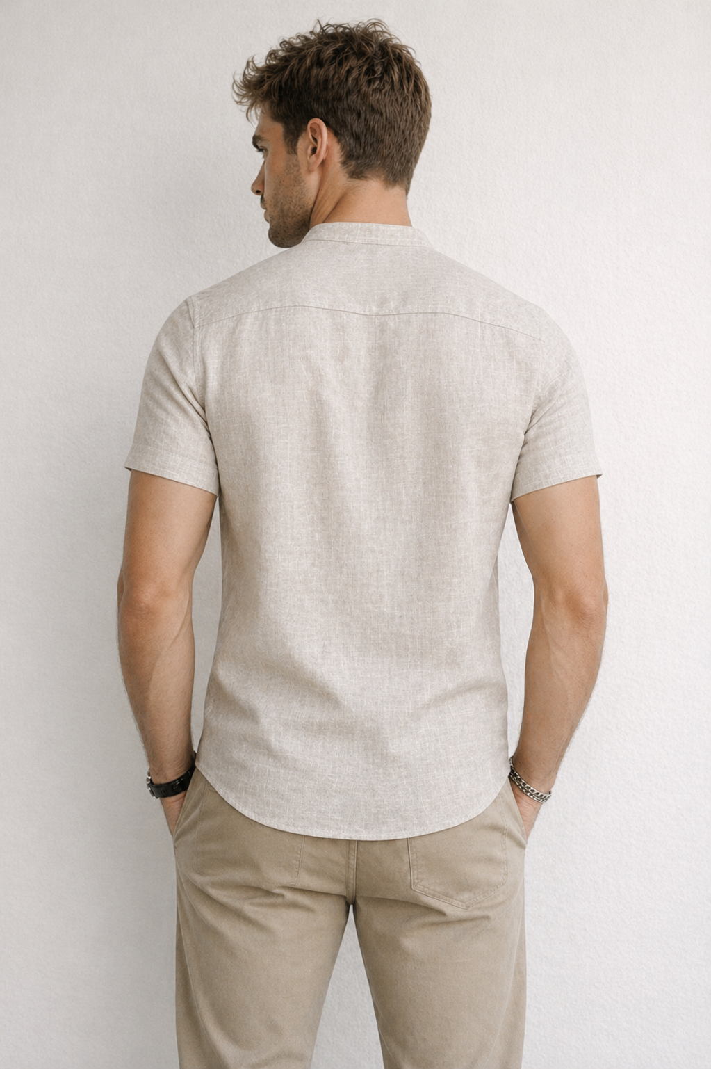 Camisas Para Hombre Tipo Lino Cuello Mao B61552 Arena