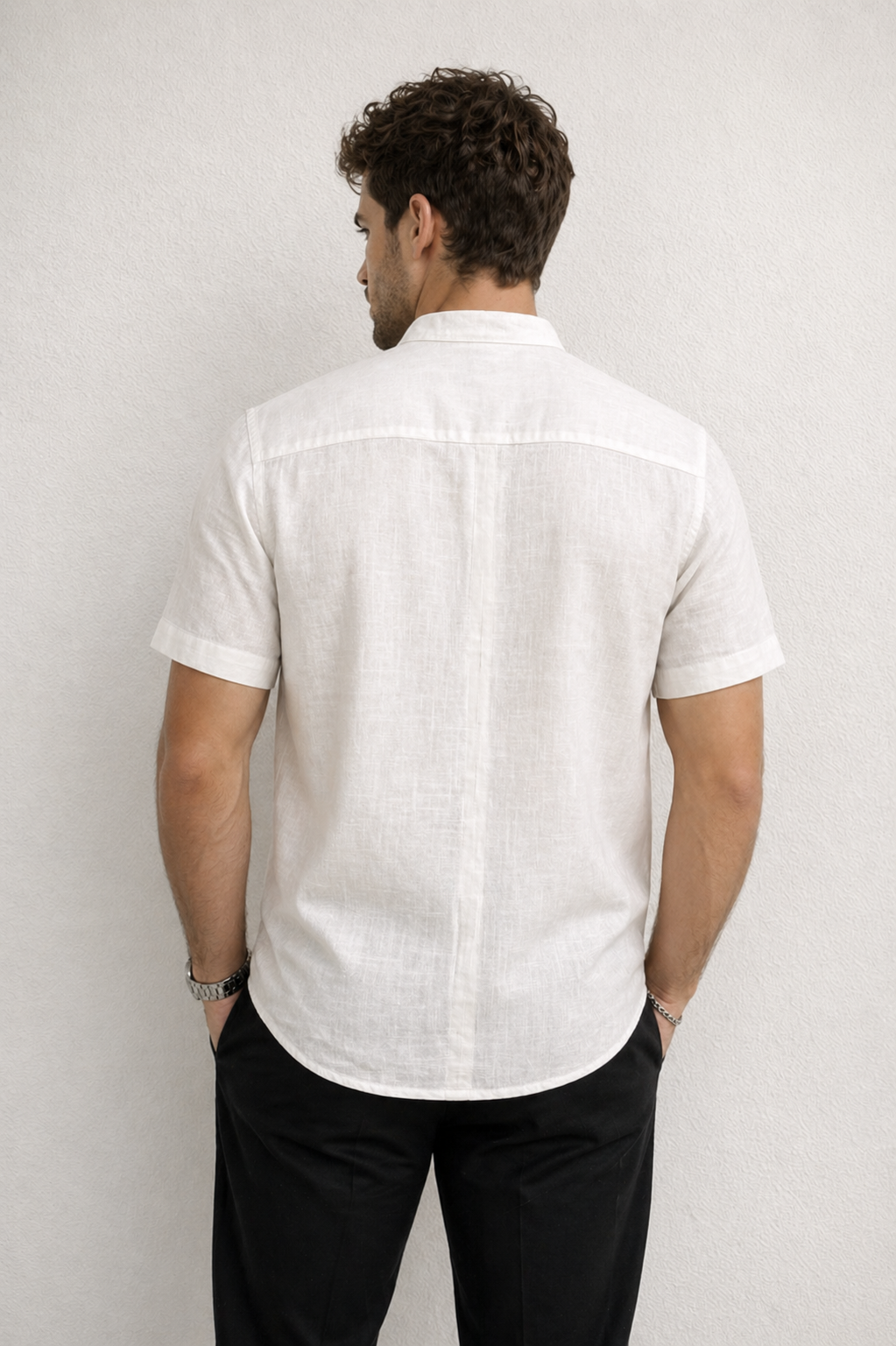 Camisas Para Hombre Tipo Lino Cuello Mao B61552 Blanco