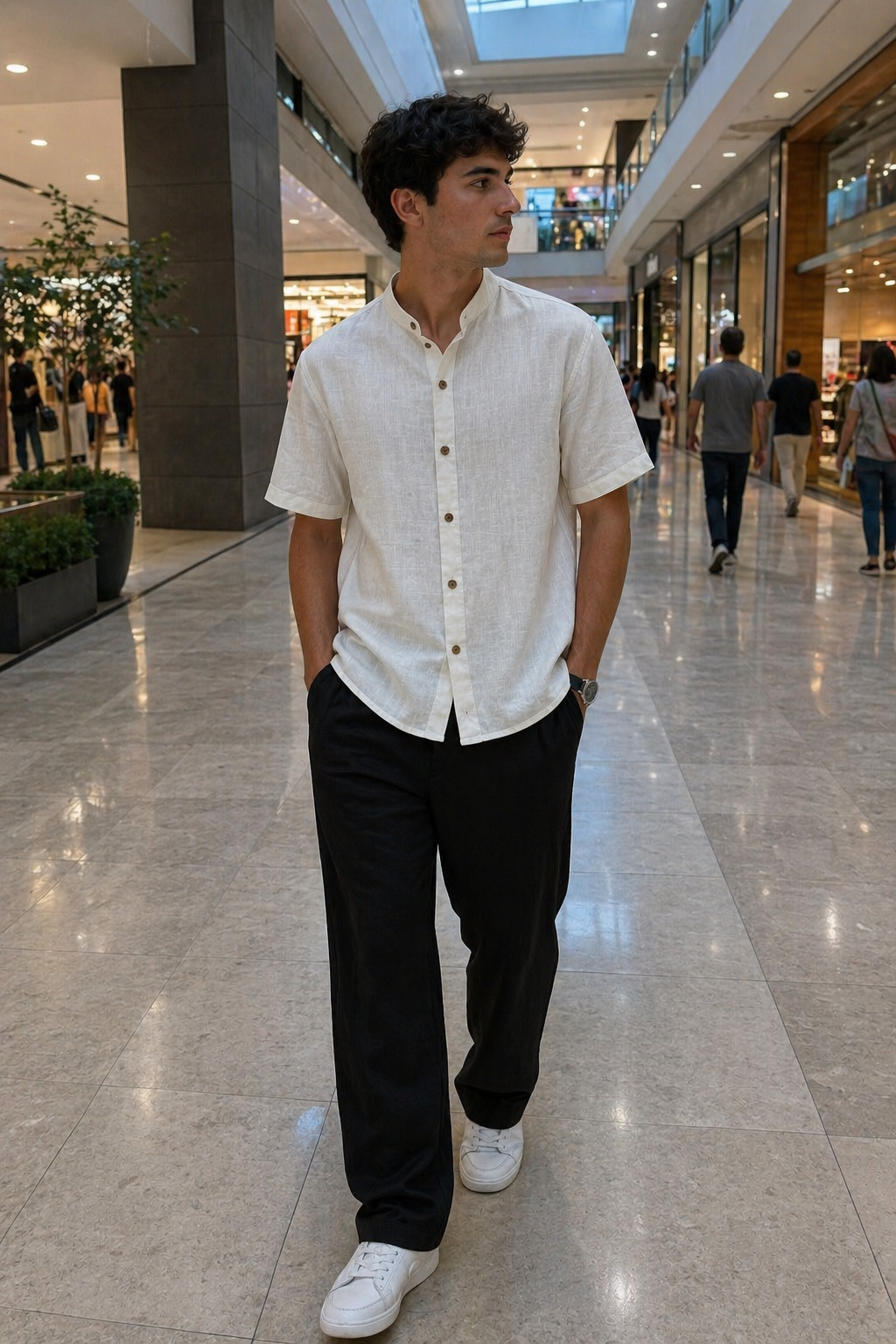 Camisas Para Hombre Tipo Lino Cuello Mao B61552 Blanco