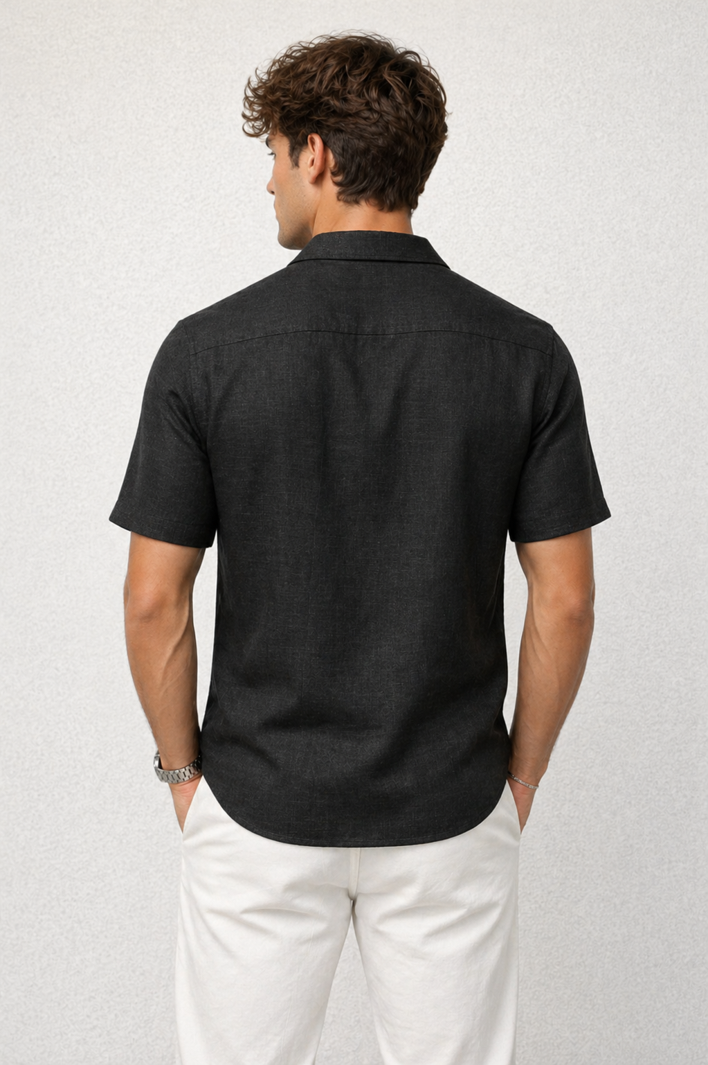 Camisas Para Hombre Tipo Lino Corte Relaxed Estilo Resort B61551 Negro