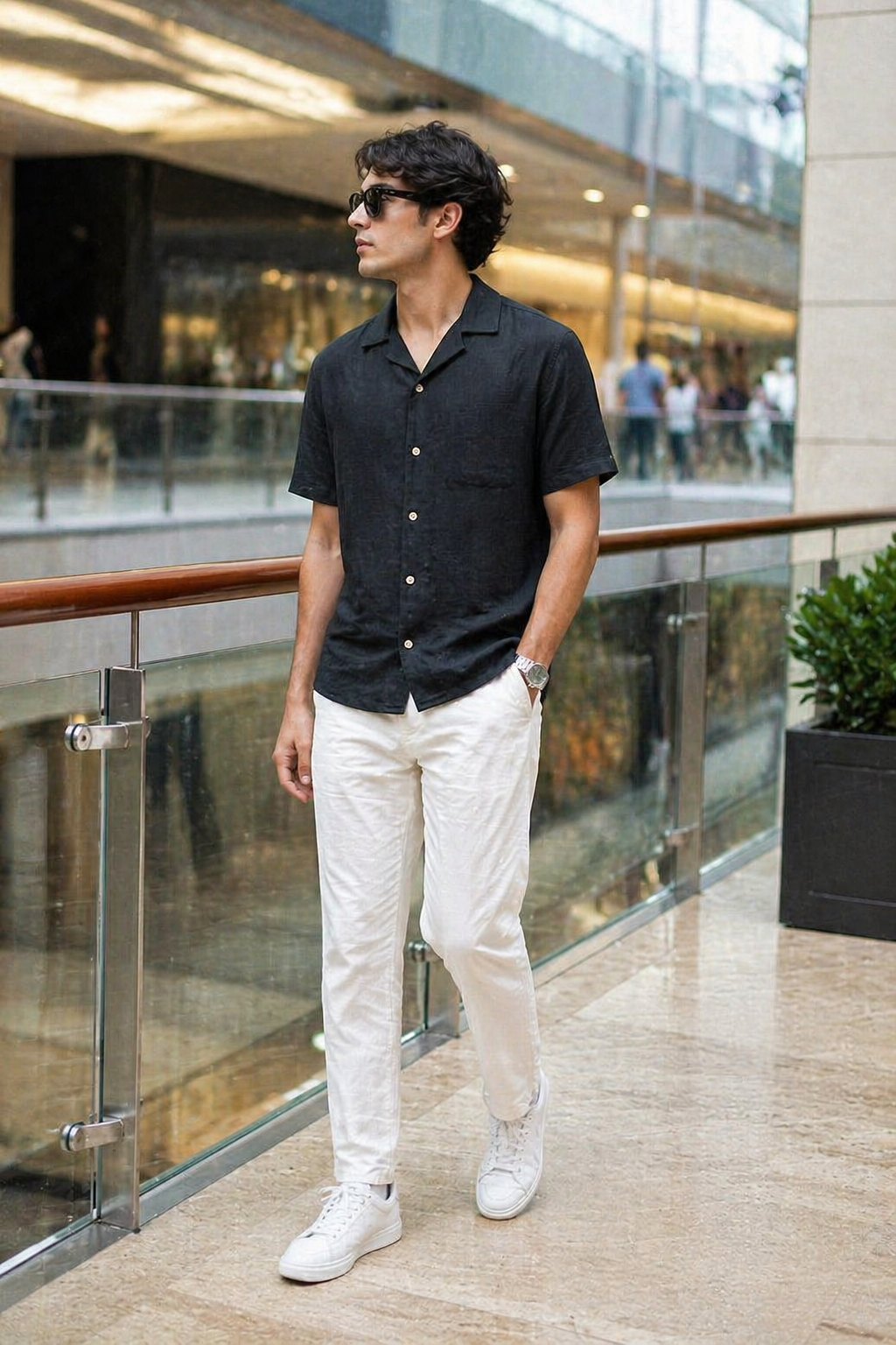 Camisas Para Hombre Tipo Lino Corte Relaxed Estilo Resort B61551 Negro