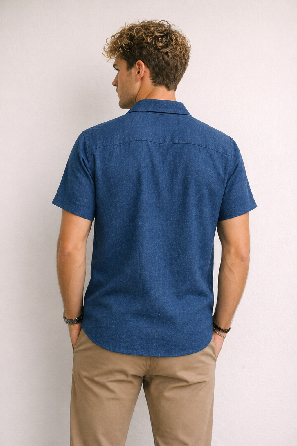 Camisas Para Hombre Tipo Lino Corte Relaxed Estilo Resort B61551 Indigo