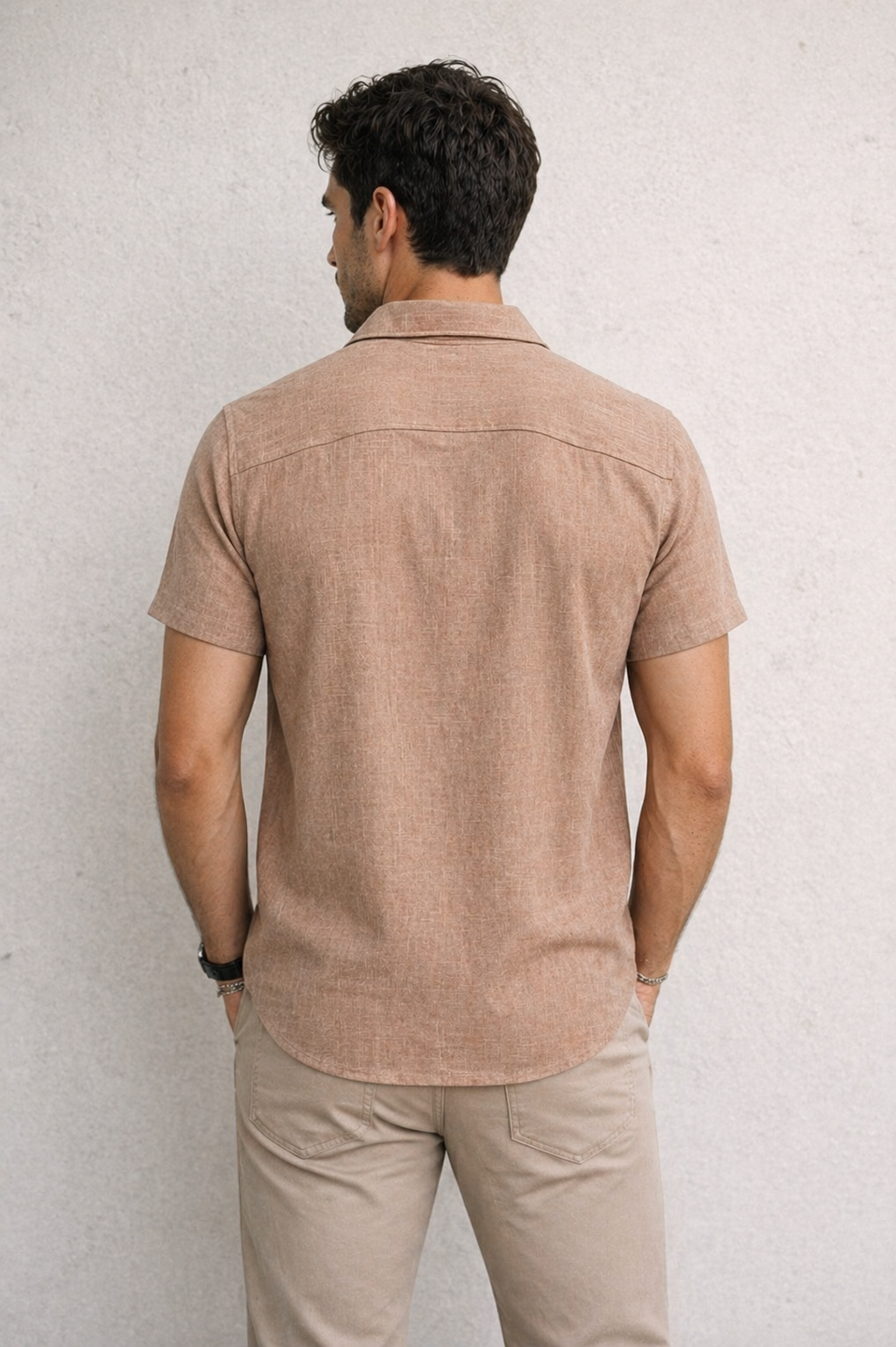 Camisas Para Hombre Tipo Lino Corte Relaxed Estilo Resort B61551 Cocoa