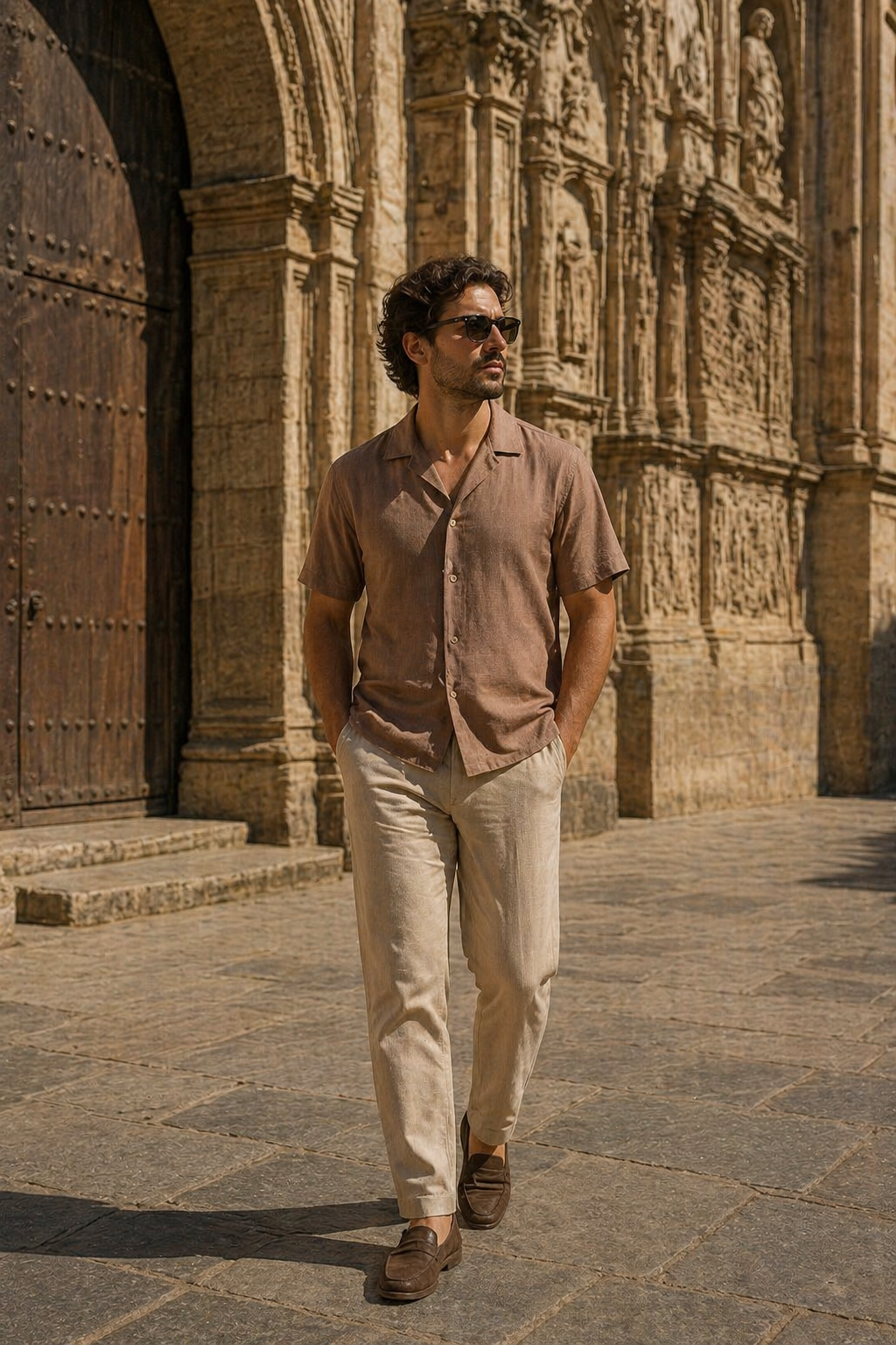 Camisas Para Hombre Tipo Lino Corte Relaxed Estilo Resort B61551 Cocoa