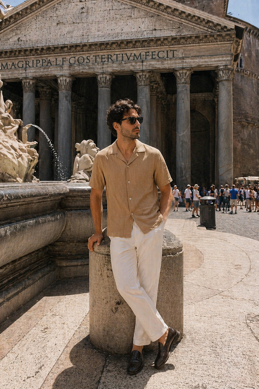 Camisas Para Hombre Tipo Lino Corte Relaxed Estilo Resort B61551 Camel