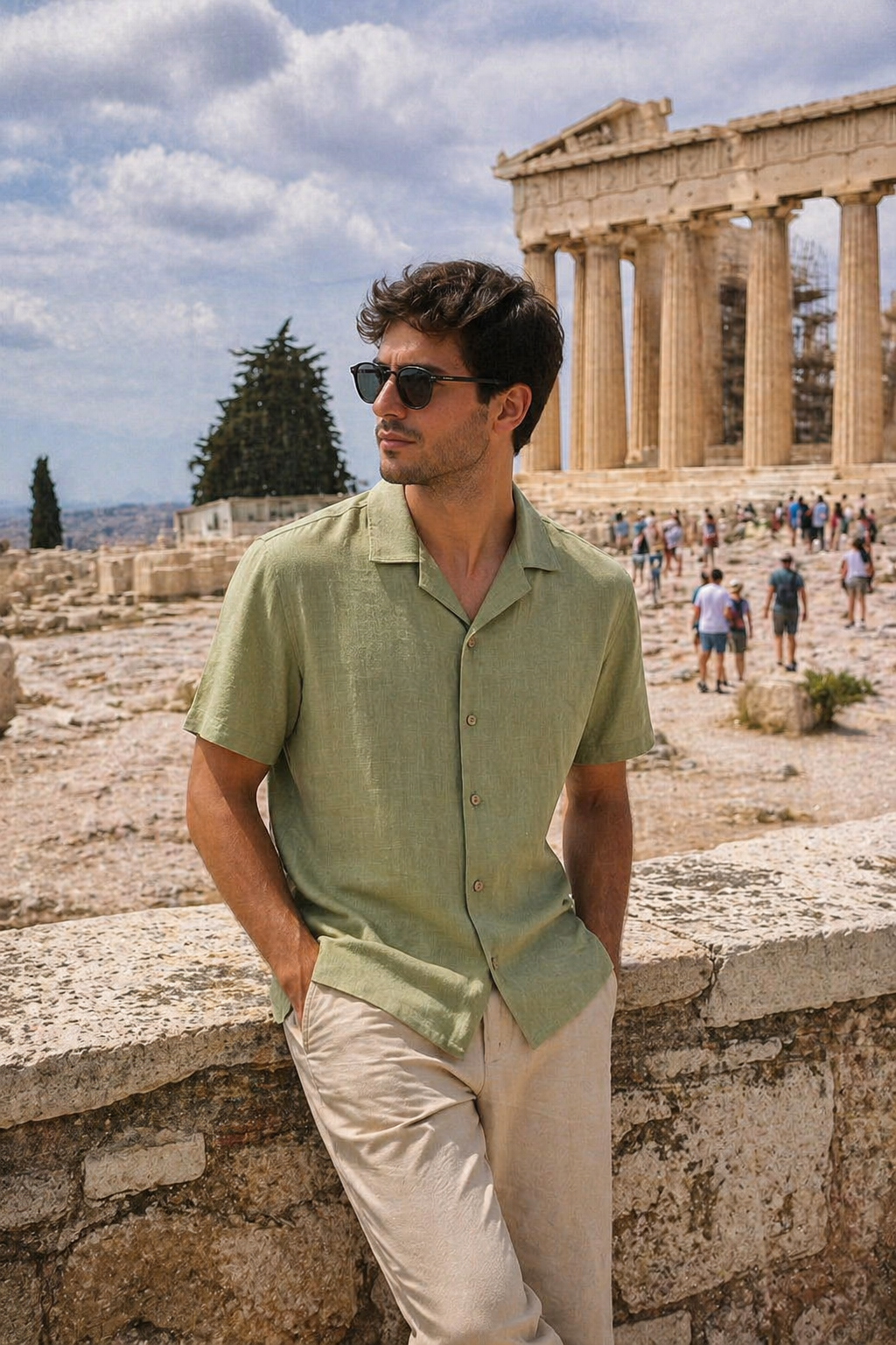 Camisas Para Hombre Tipo Lino Corte Relaxed Estilo Resort B61551 Olivo