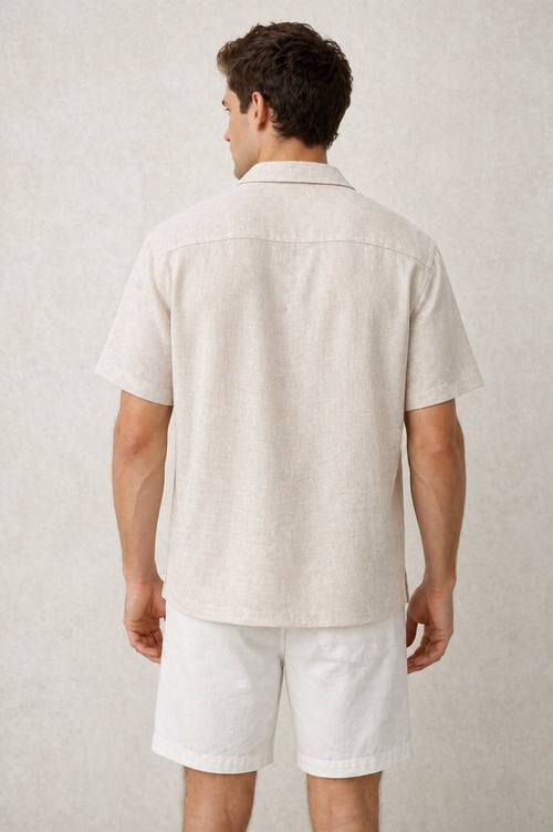 Camisas Para Hombre Tipo Lino Corte Relaxed Estilo Resort B61551 Arena