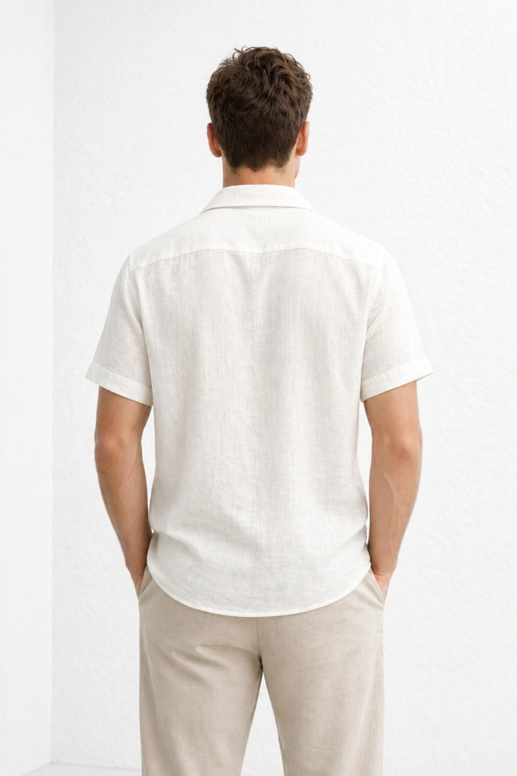 Camisas Para Hombre Tipo Lino Corte Relaxed Estilo Resort B61551 Blanco
