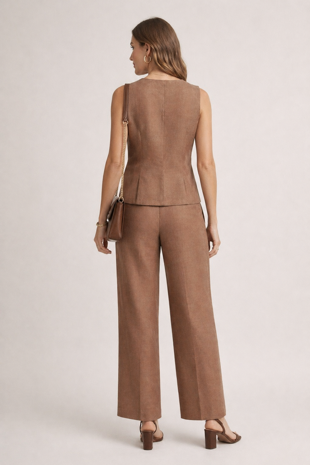 Chalecos Para Mujer Liso Tipo Lino Con Pinzas R61102 Cafe