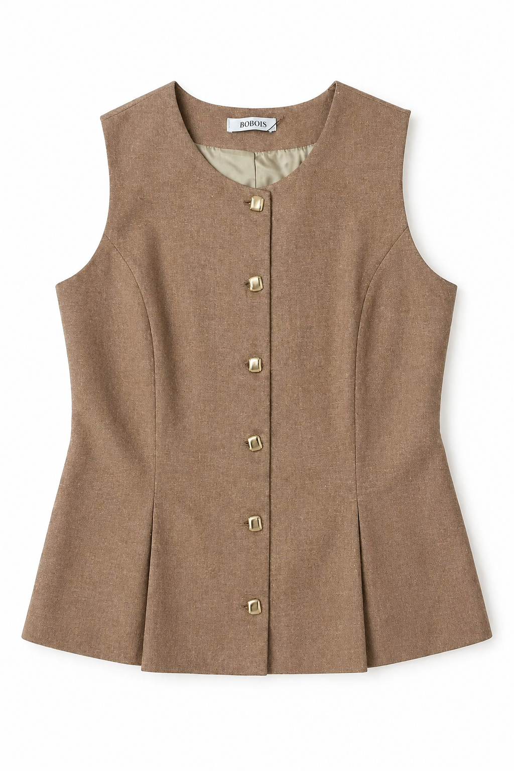 Chalecos Para Mujer Liso Tipo Lino Con Pinzas R61102 Cafe