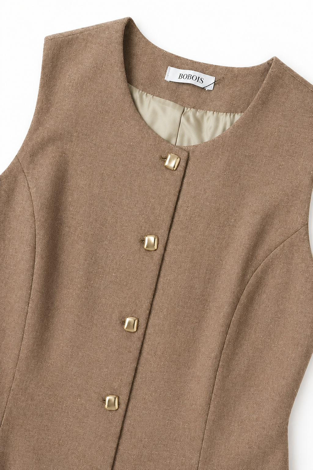 Chalecos Para Mujer Liso Tipo Lino Con Pinzas R61102 Cafe