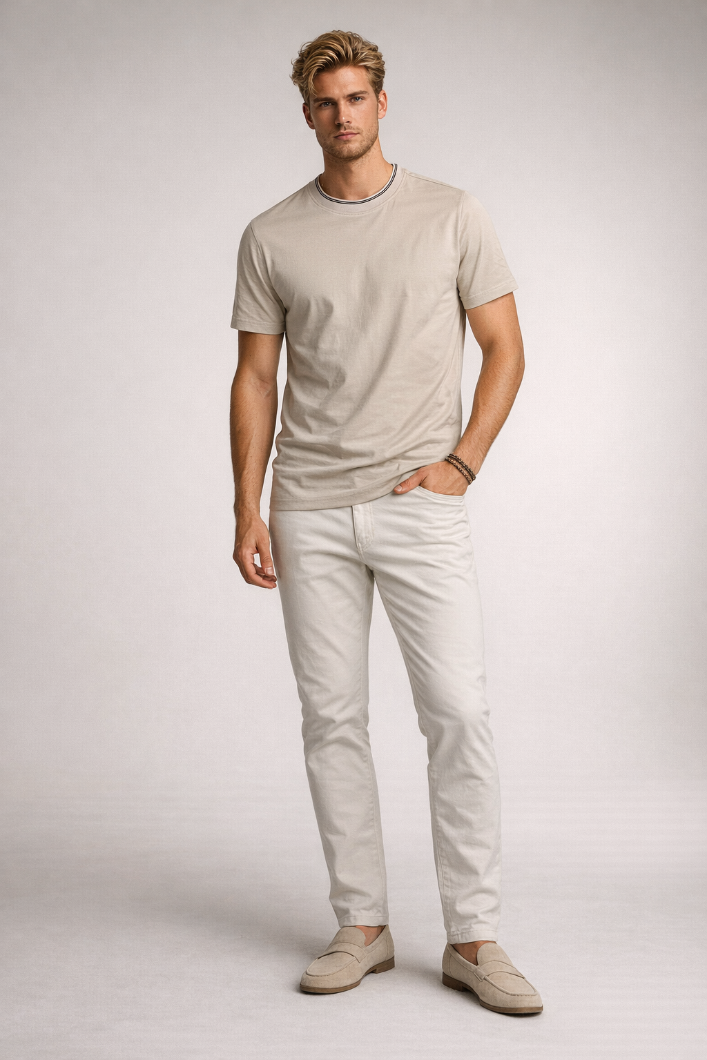 Playera para Hombre Cuello Redondo Stretch Antiarrugas A61403 Beige