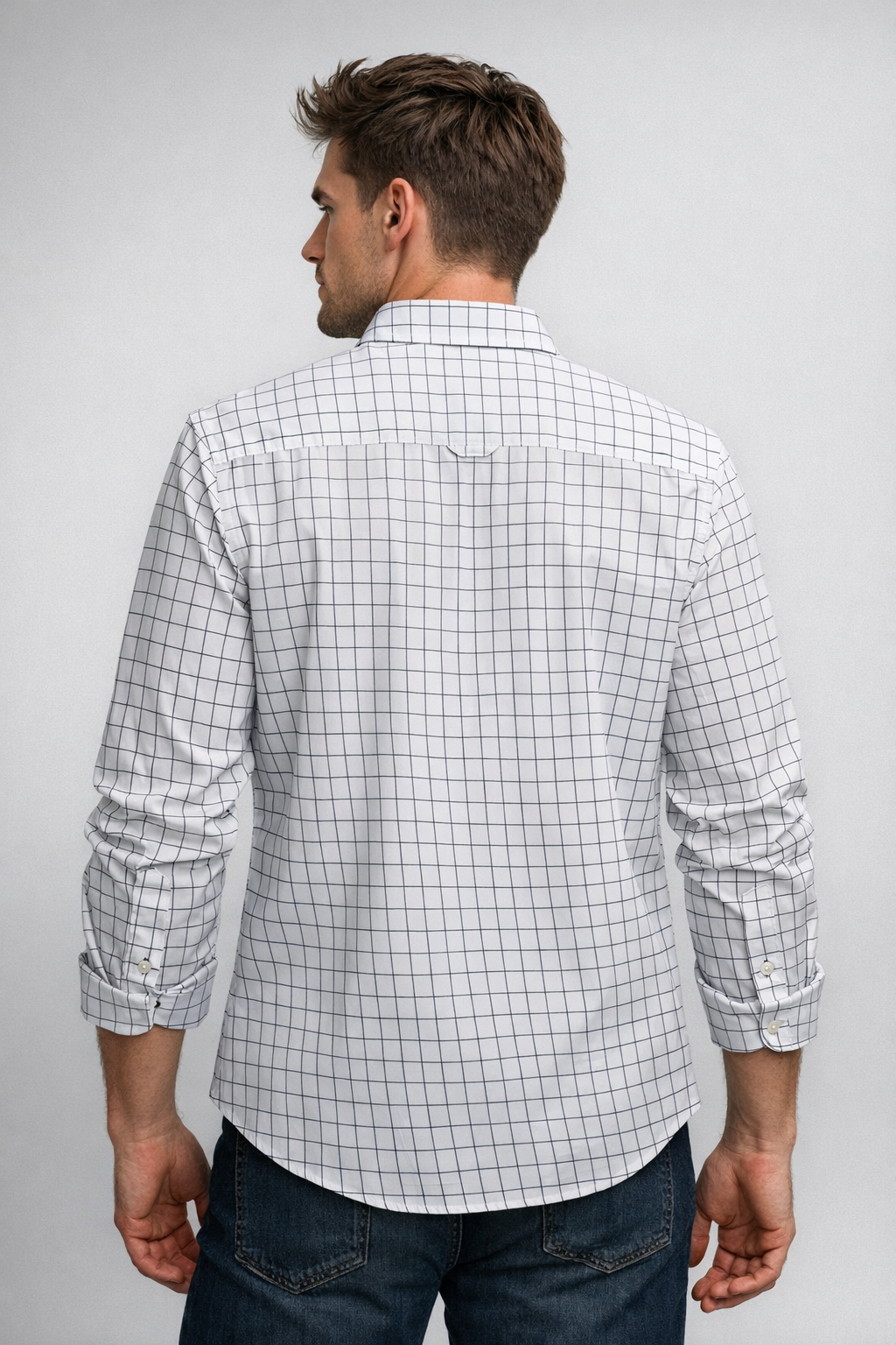 Camisas Para Hombre Manga Larga Cuadros B61205 Blanco