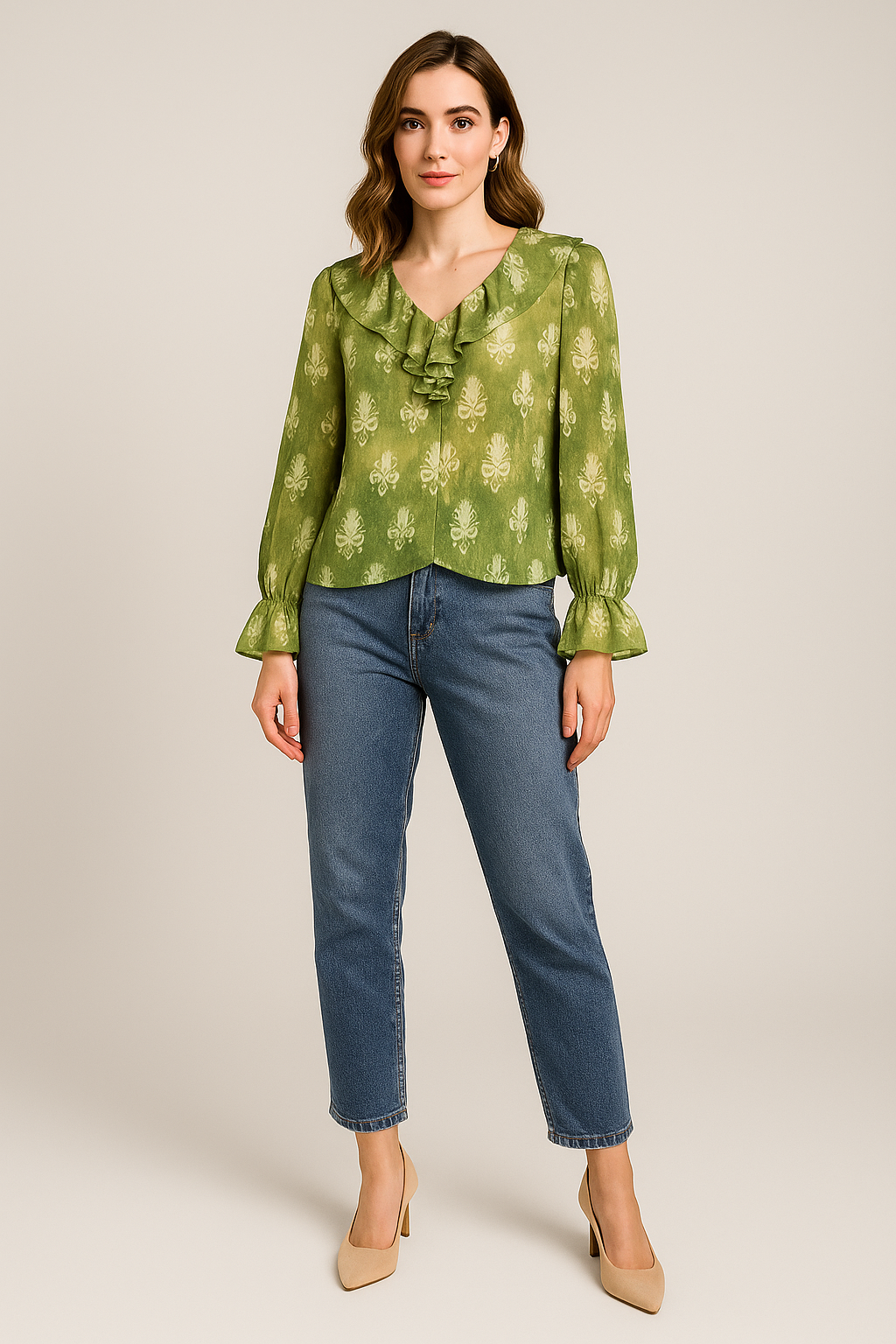 Blusas Para Mujer Manga Larga Chiffon Estampada N43110 Olivo