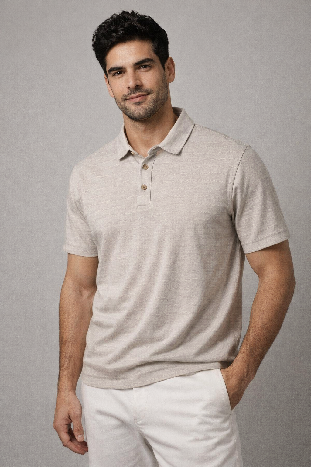 Playeras Polo Para Hombre Manga Corta Jacquard A51313 Beige