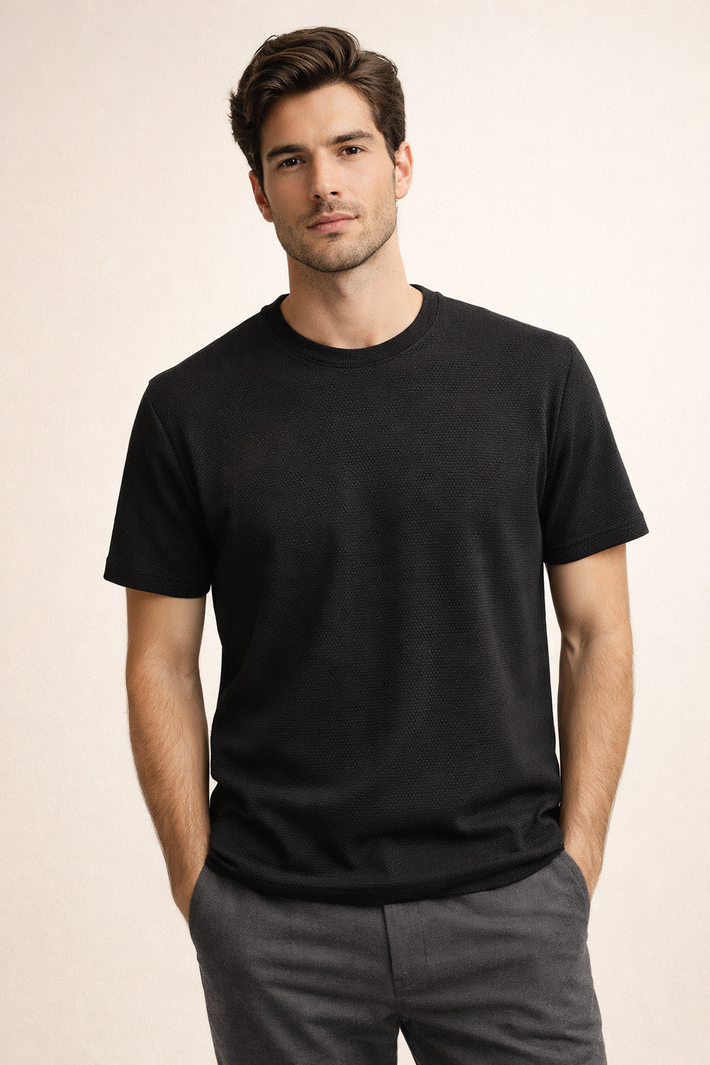 Playeras Para Hombre Jacquard Micro Cuadros A61303 Negro