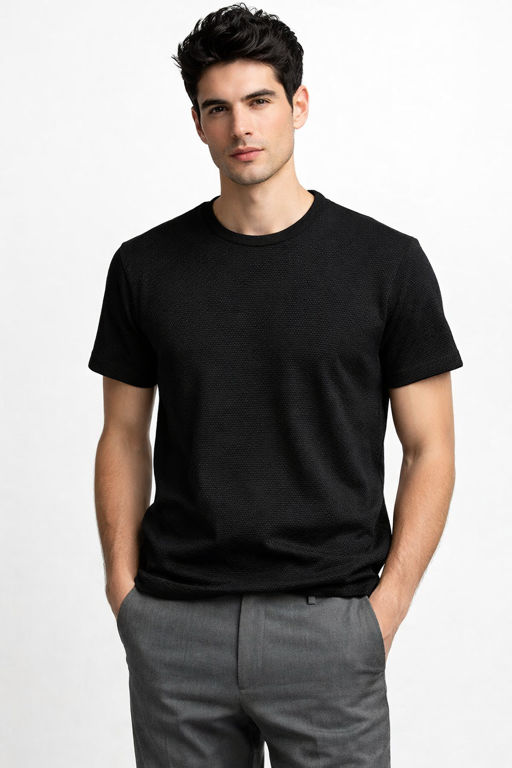 Playeras Para Hombre Jacquard Micro Bolitas A61306 Negro