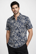 Camisas Para Hombre Manga Corta Estampado Tropical B51570 Azul