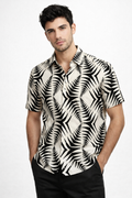 Camisas Para Hombre Manga Corta Estampado Tropical B51572 Hueso