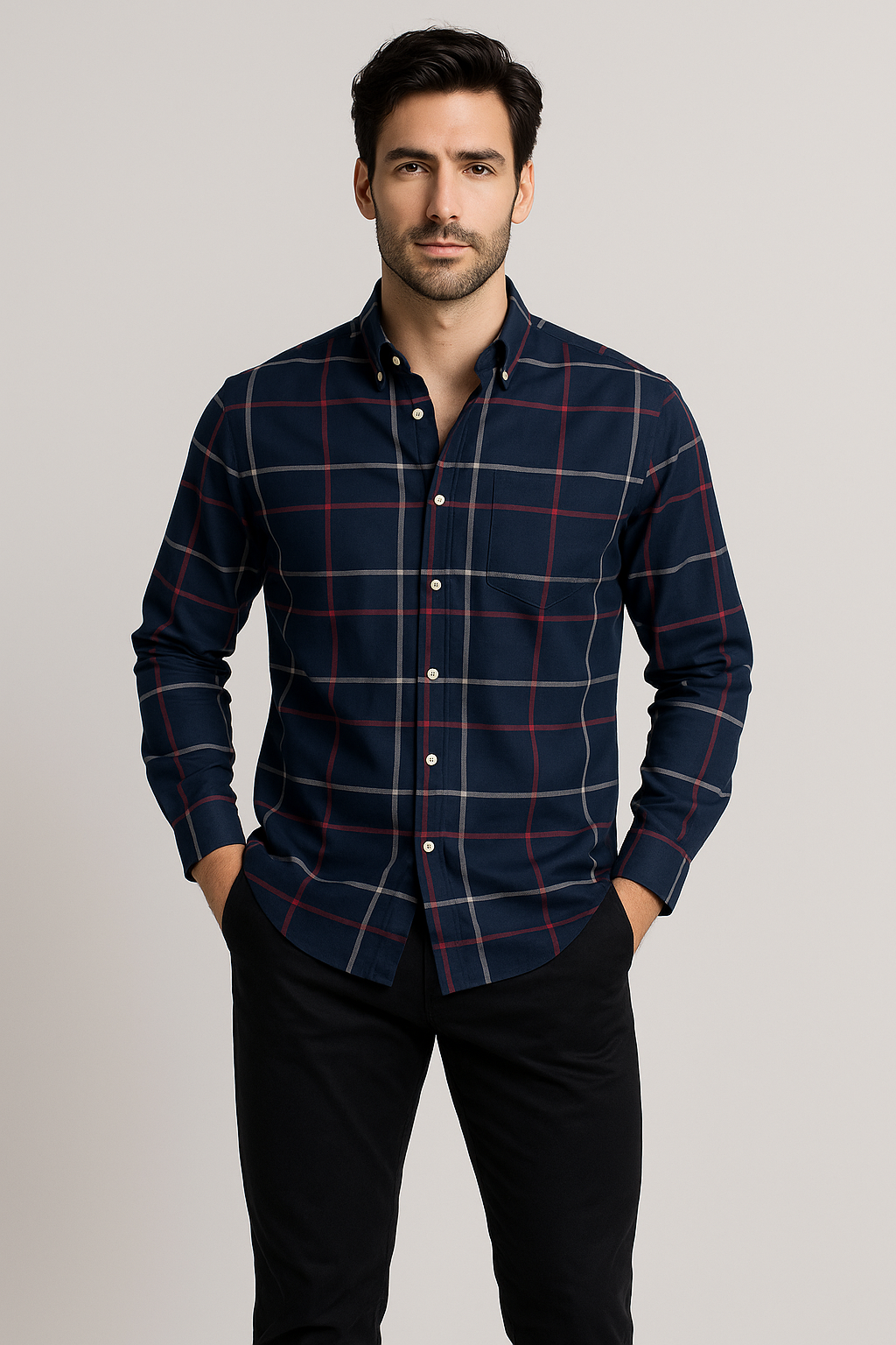 Camisas Para Hombre Soft De Cuadros B55122 Marino