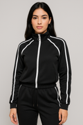 Chamarras Para Mujer Bomber Jacket Con Bies Q53104 Negro