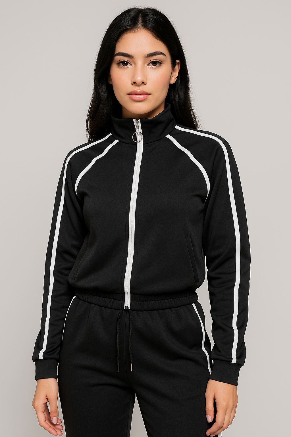 Chamarras Para Mujer Bomber Jacket Con Bies Q53104 Negro