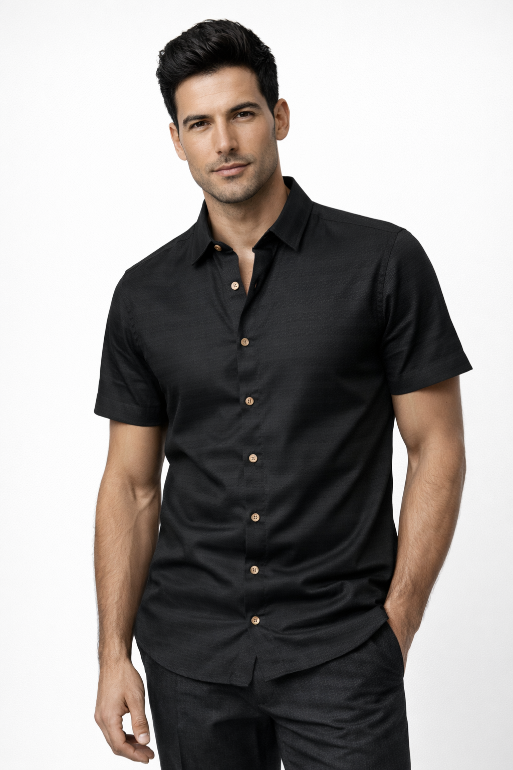 Camisas Para Hombre Manga Corta Texturizada B61355 Negro