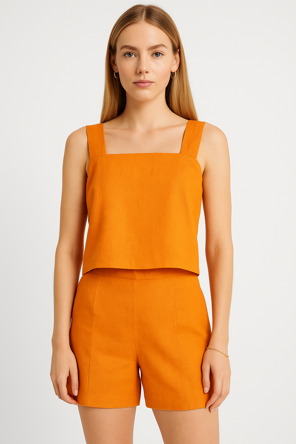 Shorts Para Mujer Estilo Lino Tiro Alto Y51104 Naranja