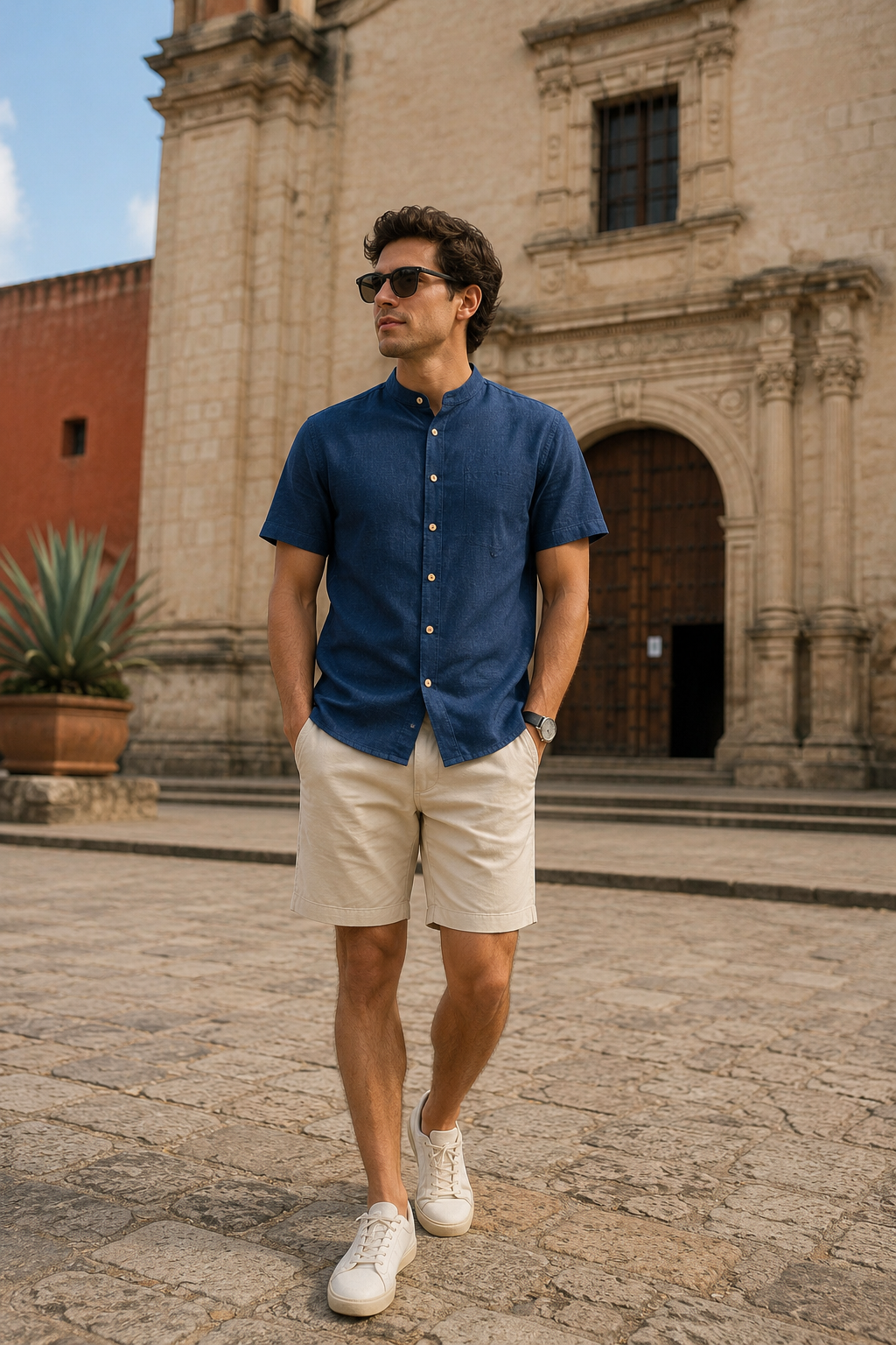 Camisas Para Hombre Tipo Lino Cuello Mao B61552 Indigo